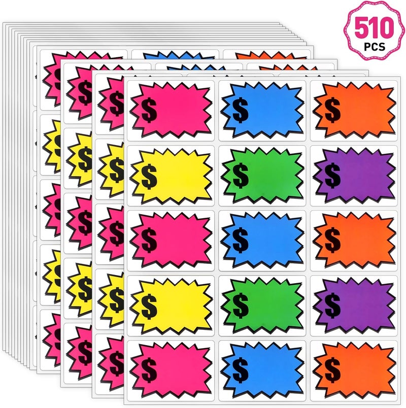 AZUREAL 510PCS Price Stickers, 2"x3" Self-Adhesive Yard Sale Price Stickers, Price Tags with Large Blank to Write Pricing for Retail, Flea Markets and Estate Sales (Colorful) - Image 1